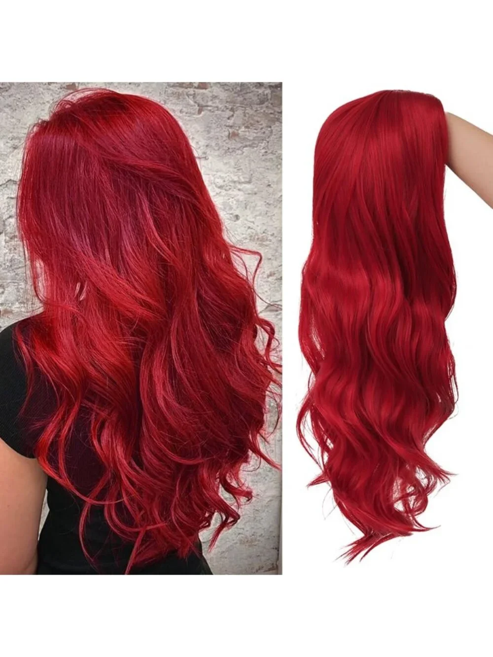 Women's Red Long Curly Wig With Wavy Synthetic Cosplay Halloween Wig
